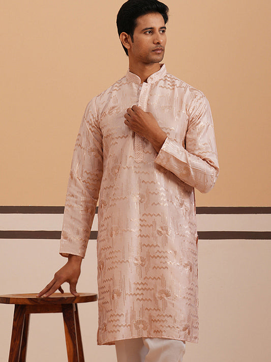 Premium Silk Blend Embroidered Kurta ( 65KO 5351 Peach ) [FF] [B-1-2]