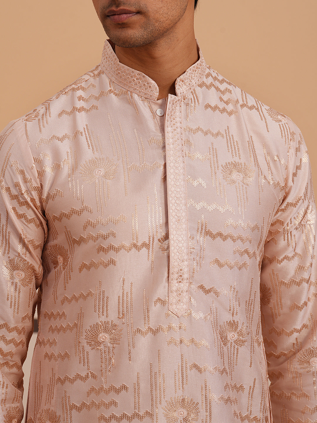 Premium Silk Blend Embroidered Kurta ( 65KO 5351 Peach ) [FF] [B-1-2]