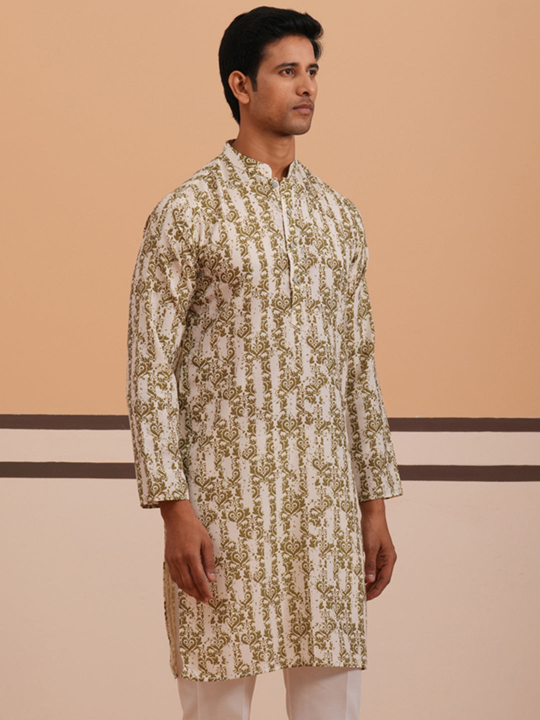 Olive Ethnic Printed Kurta for Men ( 65KO 5352 Olive ) [FF] [F-2-3]
