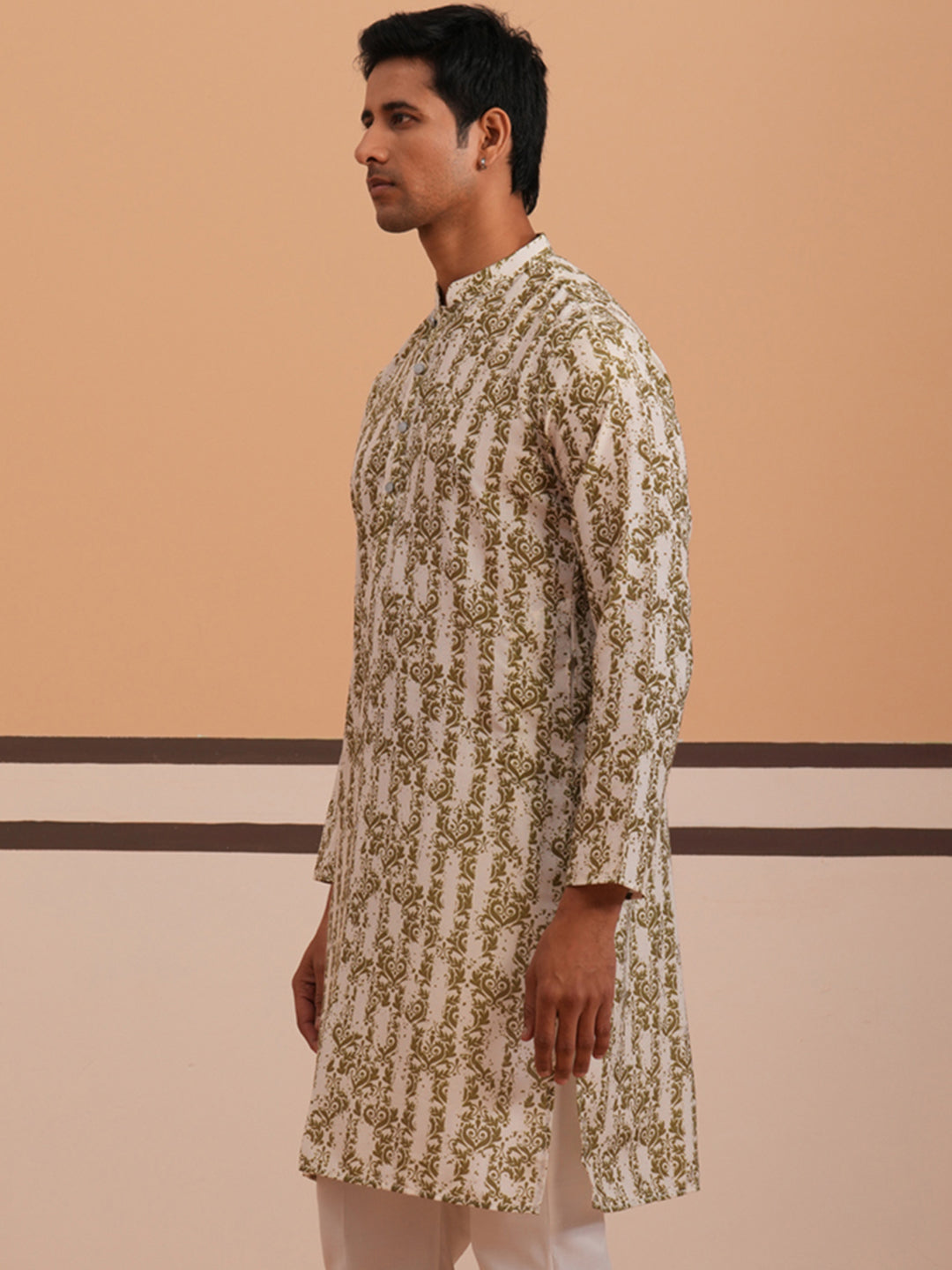 Olive Ethnic Printed Kurta for Men ( 65KO 5352 Olive ) [FF] [F-2-3]