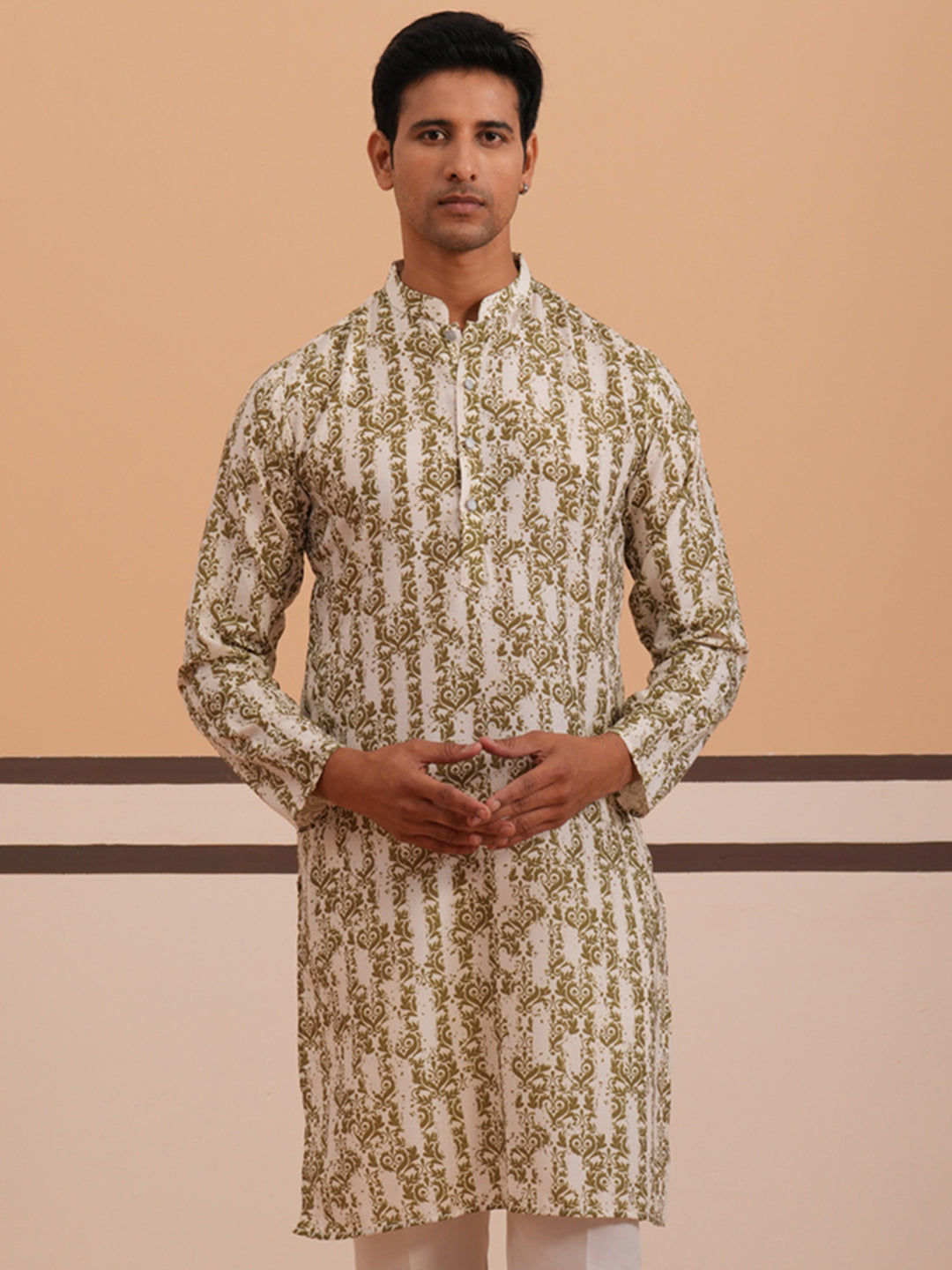 Olive Ethnic Printed Kurta for Men ( 65KO 5352 Olive ) [FF] [F-2-3]