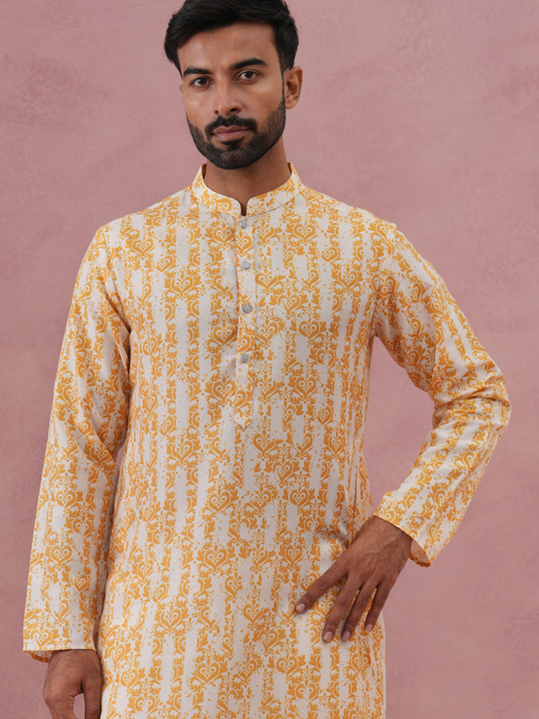 Yellow Ethnic Printed Kurta for Men (65KO 5352 Yellow ) [FF] [F-2-3]