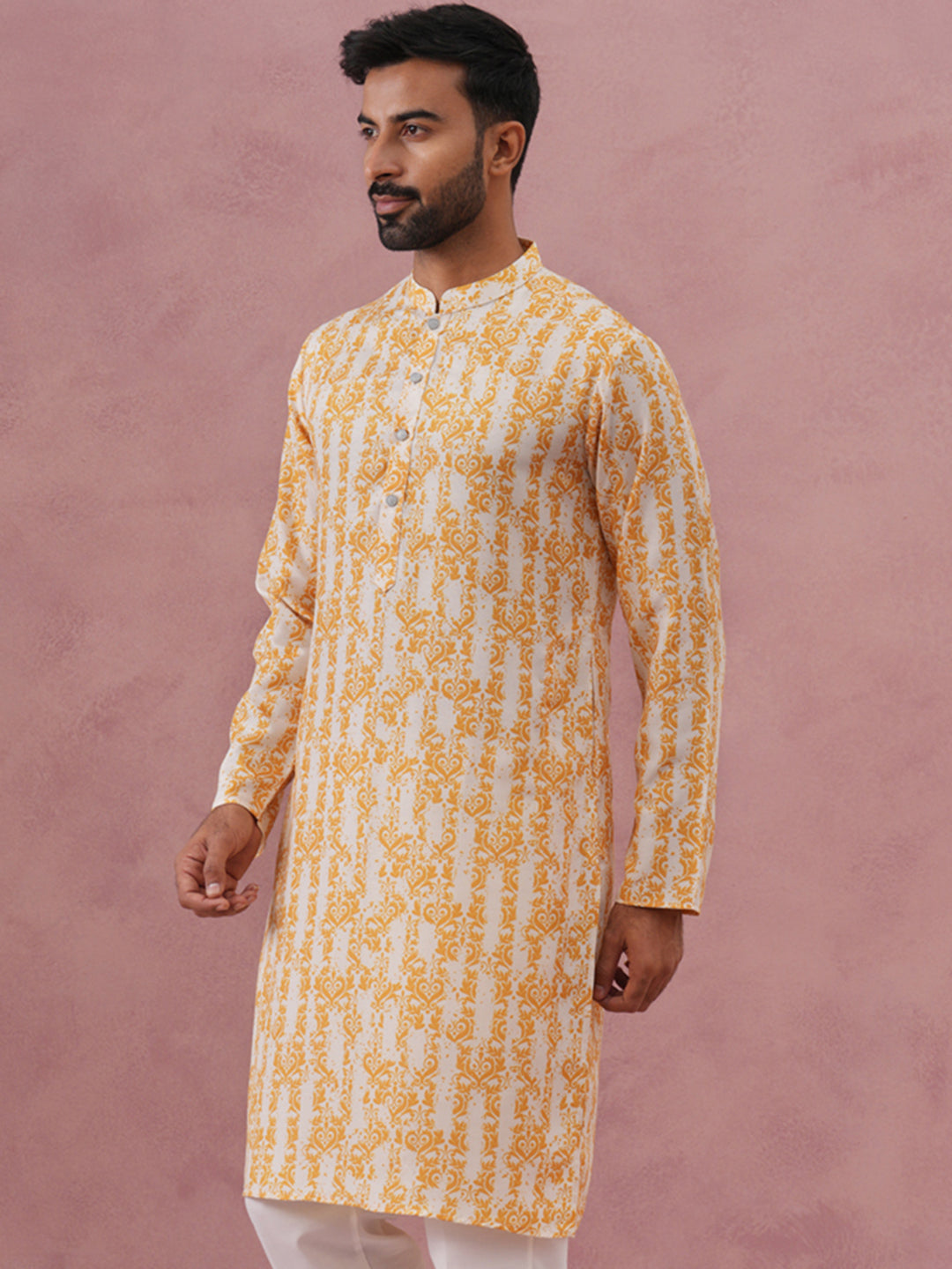 Yellow Ethnic Printed Kurta for Men (65KO 5352 Yellow ) [FF] [F-2-3]