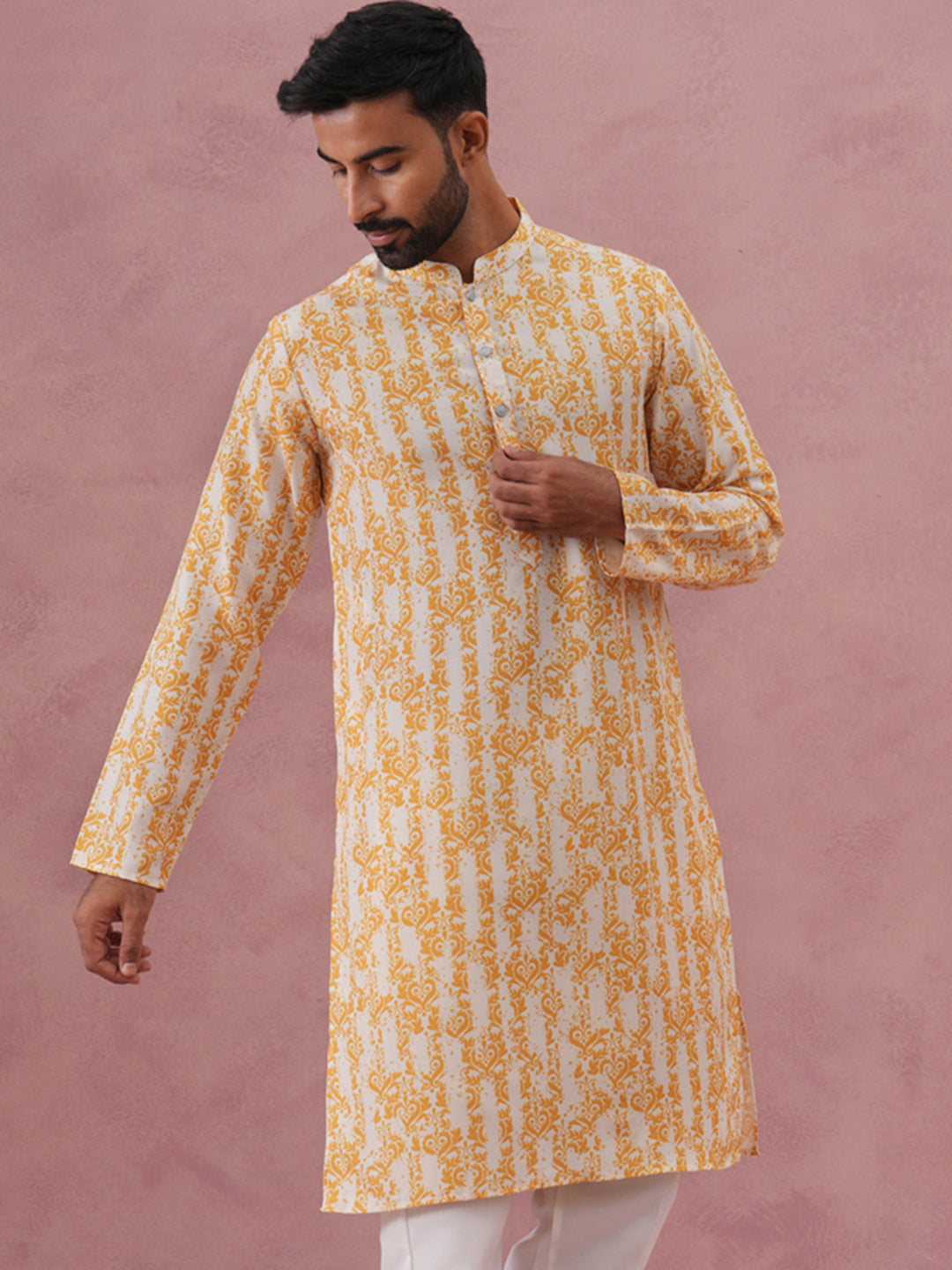 Yellow Ethnic Printed Kurta for Men (65KO 5352 Yellow ) [FF] [F-2-3]