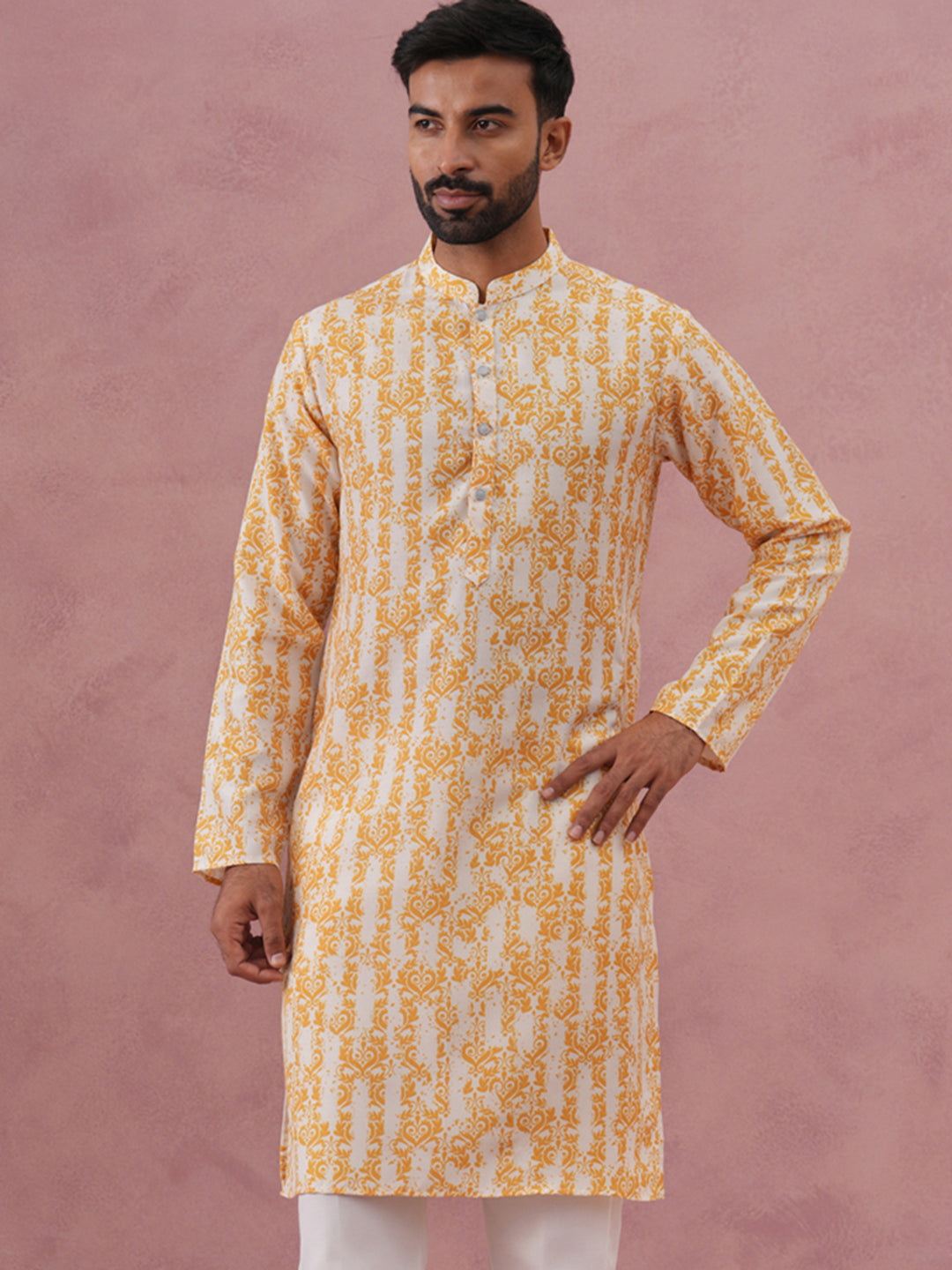 Yellow Ethnic Printed Kurta for Men (65KO 5352 Yellow ) [FF] [F-2-3]