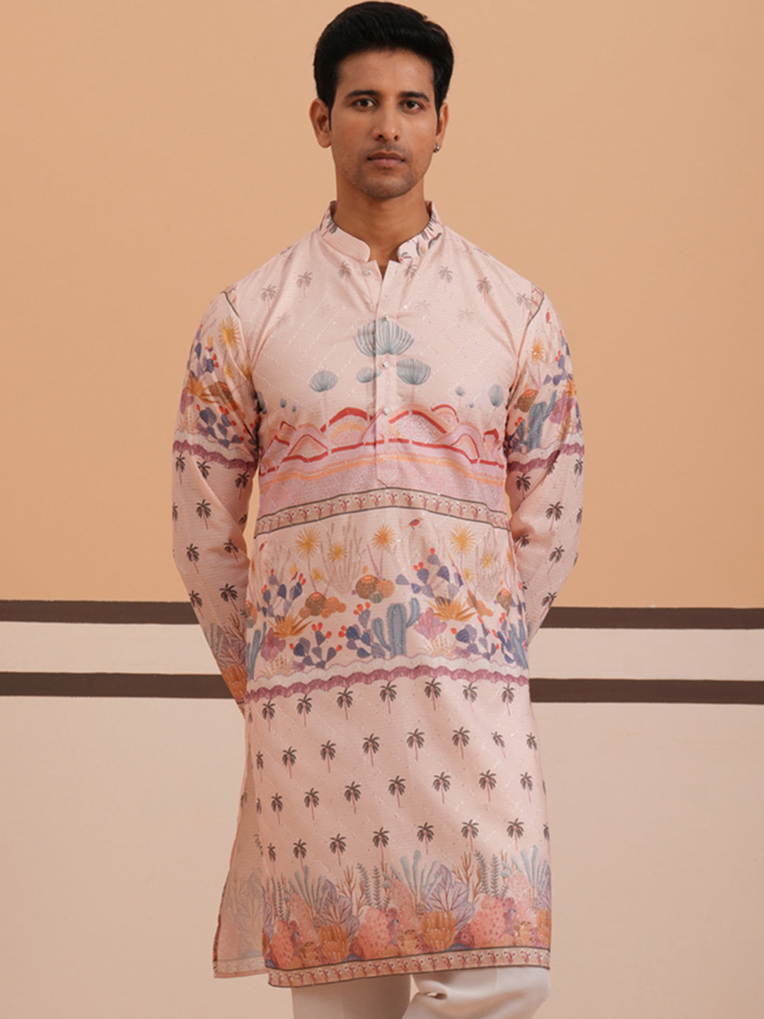 Men’s Cotton Blend Festive Printed Kurta ( 65KO 5353 Peach ) [FF] [A-1-4]