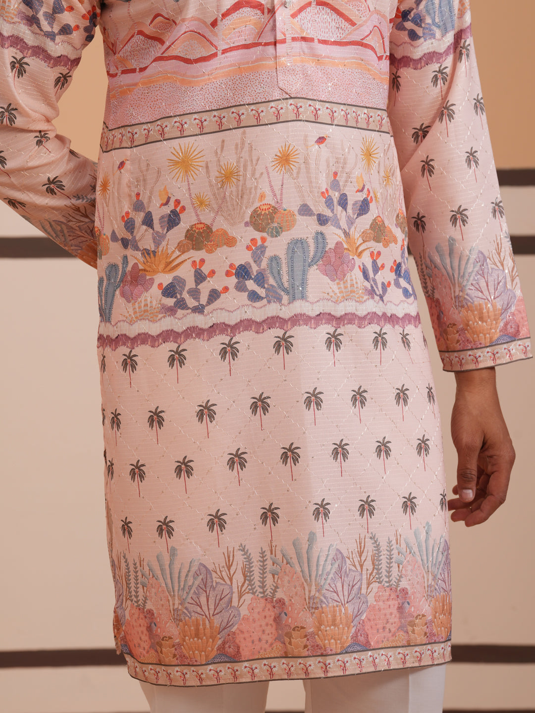 Men’s Cotton Blend Festive Printed Kurta ( 65KO 5353 Peach ) [FF] [A-1-4]