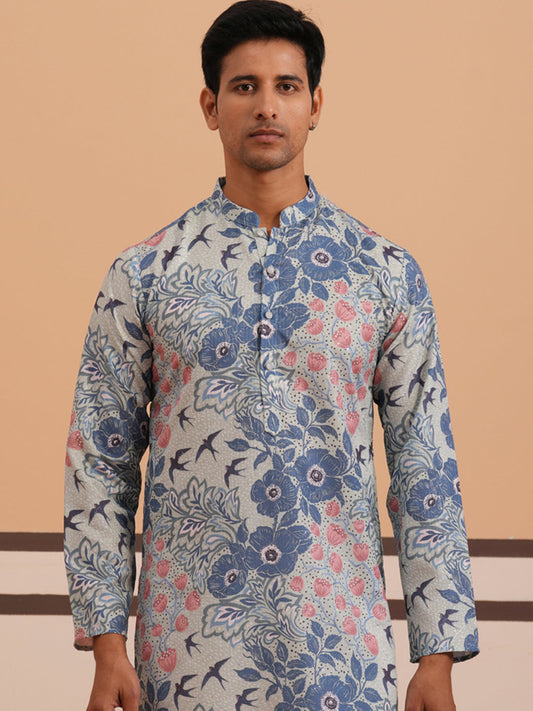 Men’s Printed Cotton Blend Kurta (65KO 5354 Blue ) [FF] [D-1]
