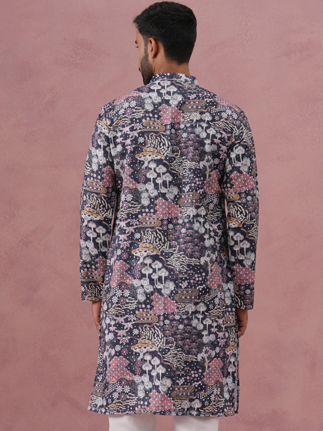 Men’s Printed Cotton Blend Kurta (65KO 5354 Grey ) [FF] [D-1]