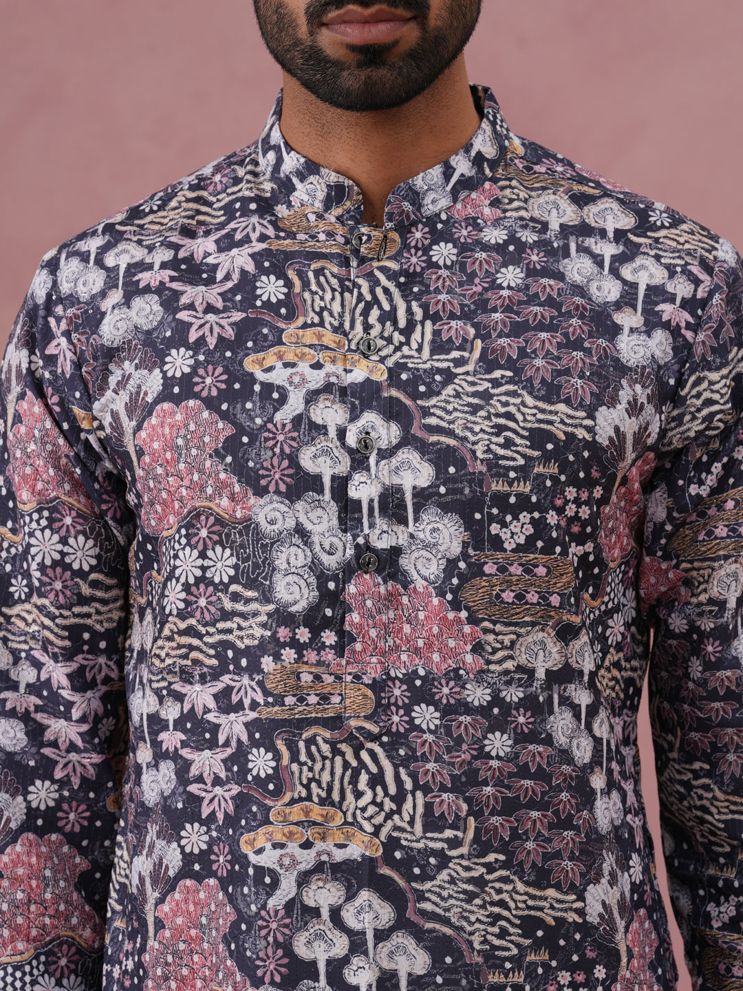 Men’s Printed Cotton Blend Kurta (65KO 5354 Grey ) [FF] [D-1]