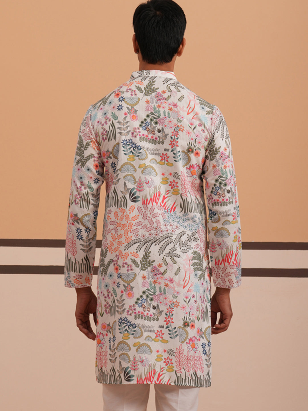 Men’s Printed Cotton Blend Kurta (65KO 5354 White ) [FF] [D-1]
