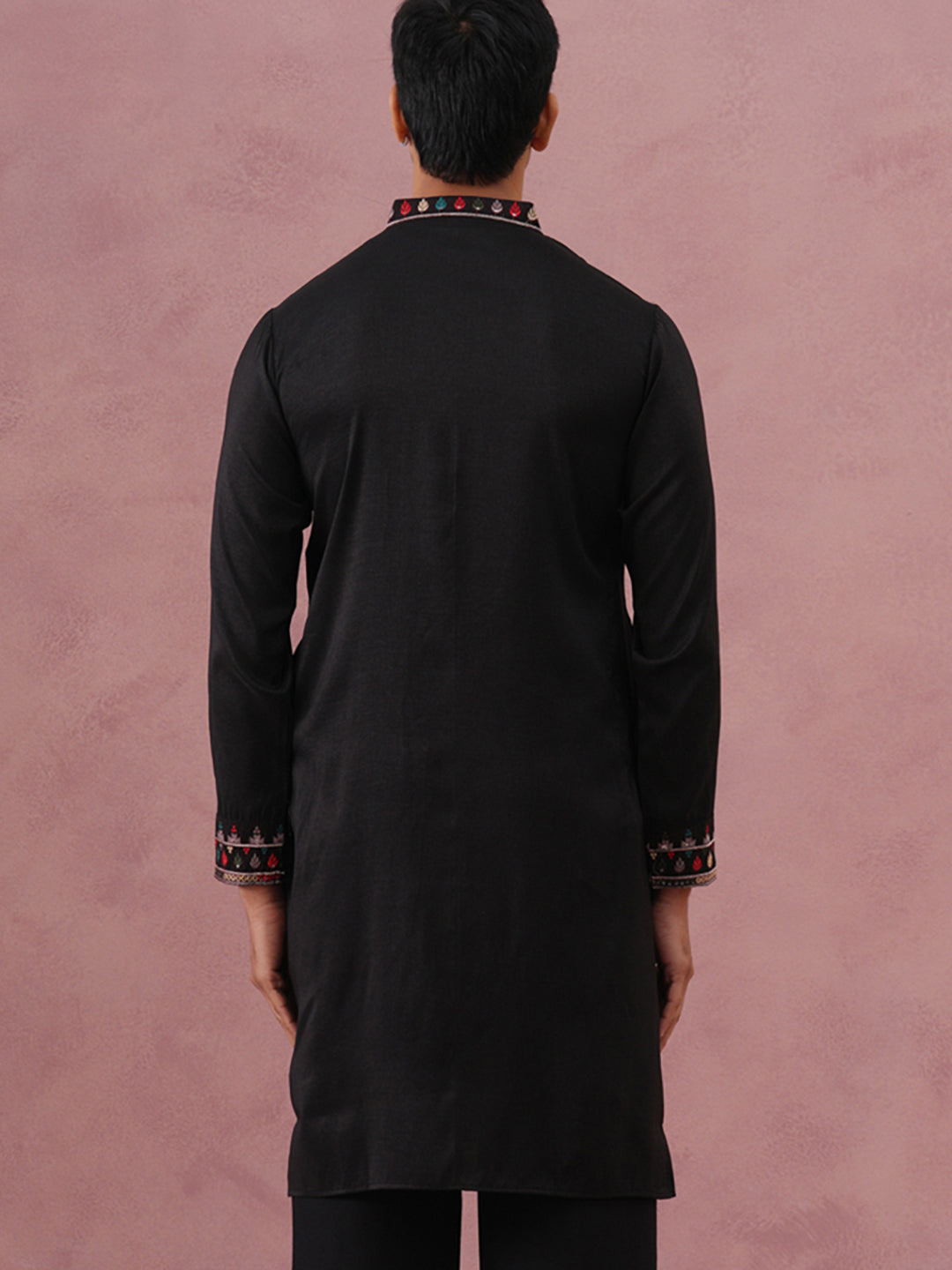 Floral Embroidered Silk Blend Kurta (65KO 5356 Black ) [FF] [B-9]
