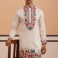 Floral Embroidered Silk Blend Kurta (65KO 5356 White ) [FF] [B-9]