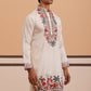 Floral Embroidered Silk Blend Kurta (65KO 5356 White ) [FF] [B-9]