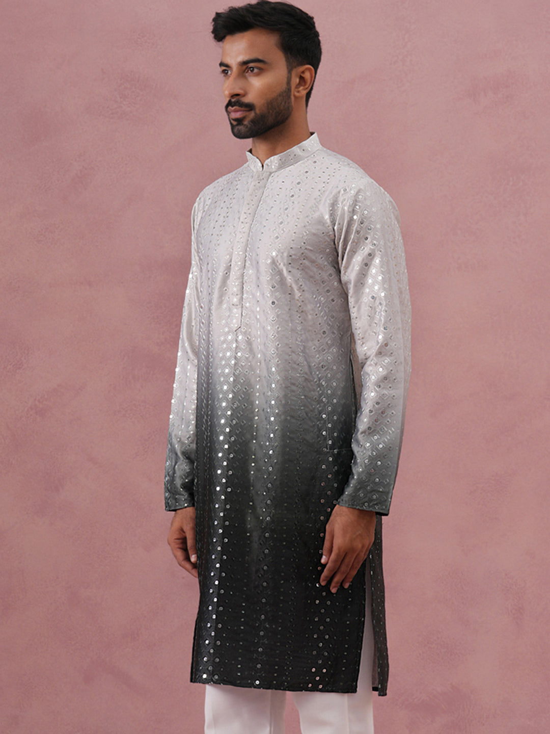 Ombre Silk Blend Kurta with Sequin Work (65KO 5357 Grey ) [FF] [Q-12-13]