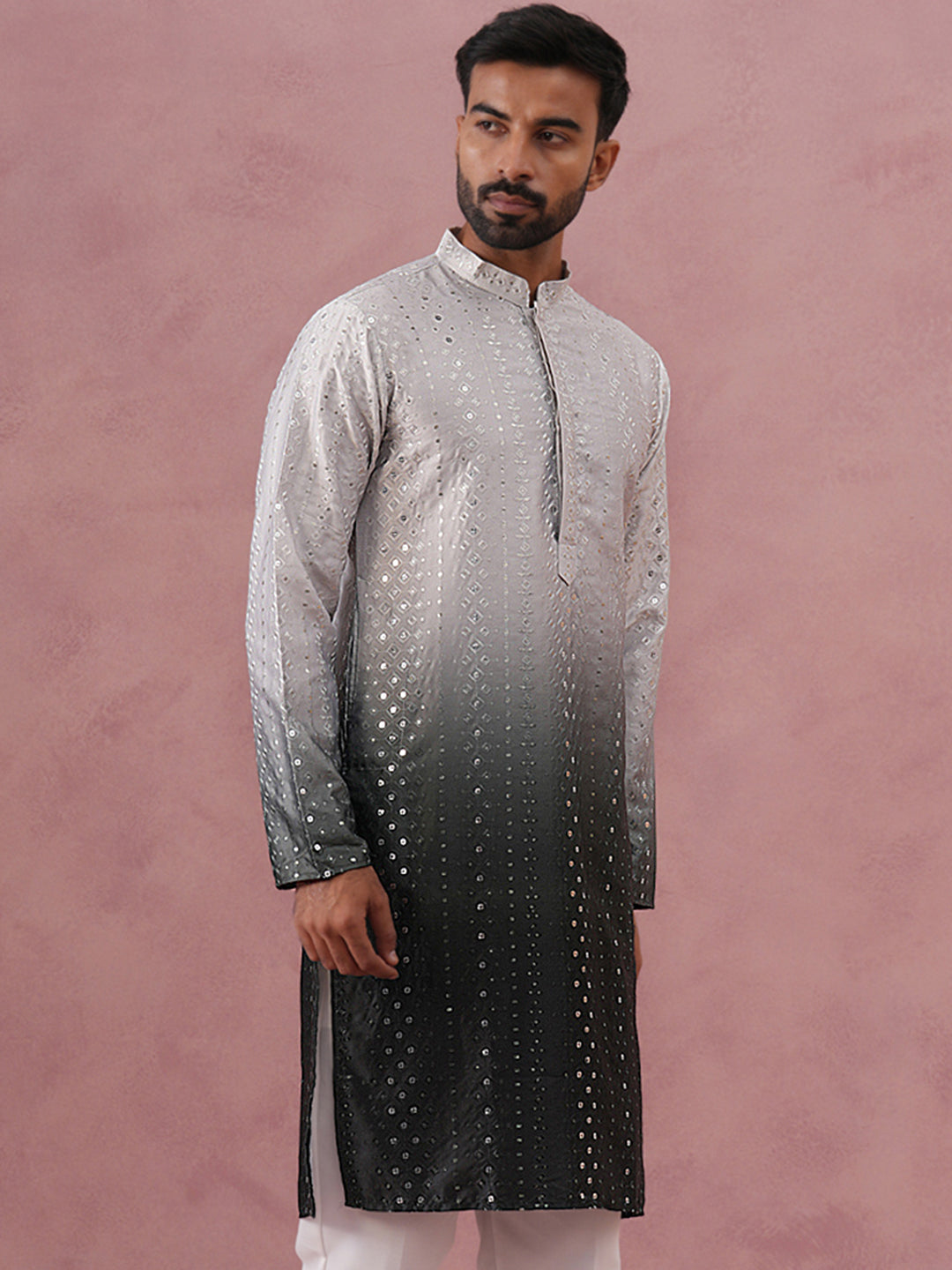 Ombre Silk Blend Kurta with Sequin Work (65KO 5357 Grey ) [FF] [Q-12-13]