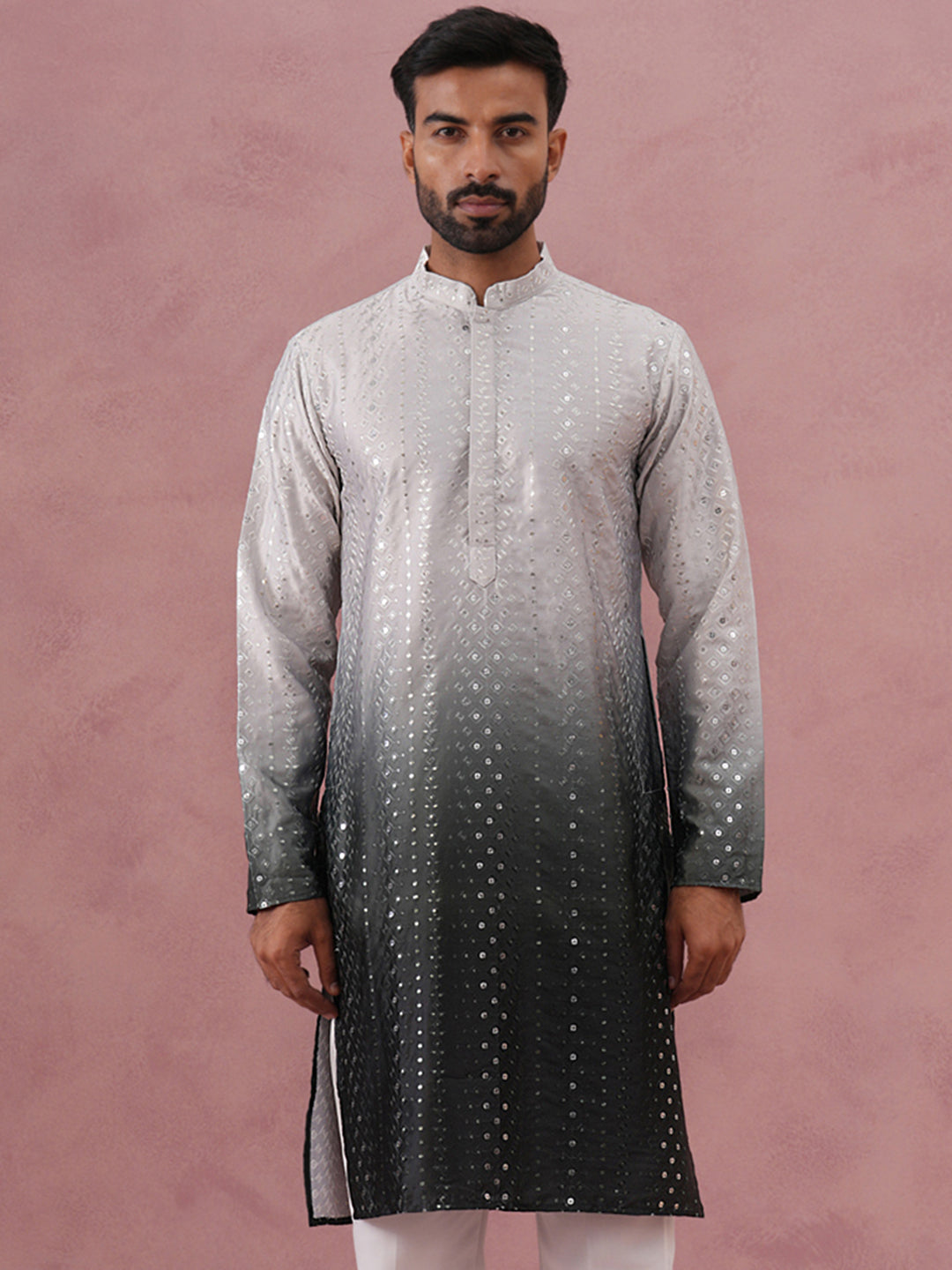 Ombre Silk Blend Kurta with Sequin Work (65KO 5357 Grey ) [FF] [Q-12-13]
