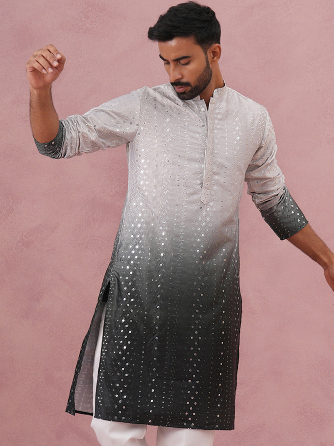 Ombre Silk Blend Kurta with Sequin Work (65KO 5357 Grey ) [FF] [Q-12-13]