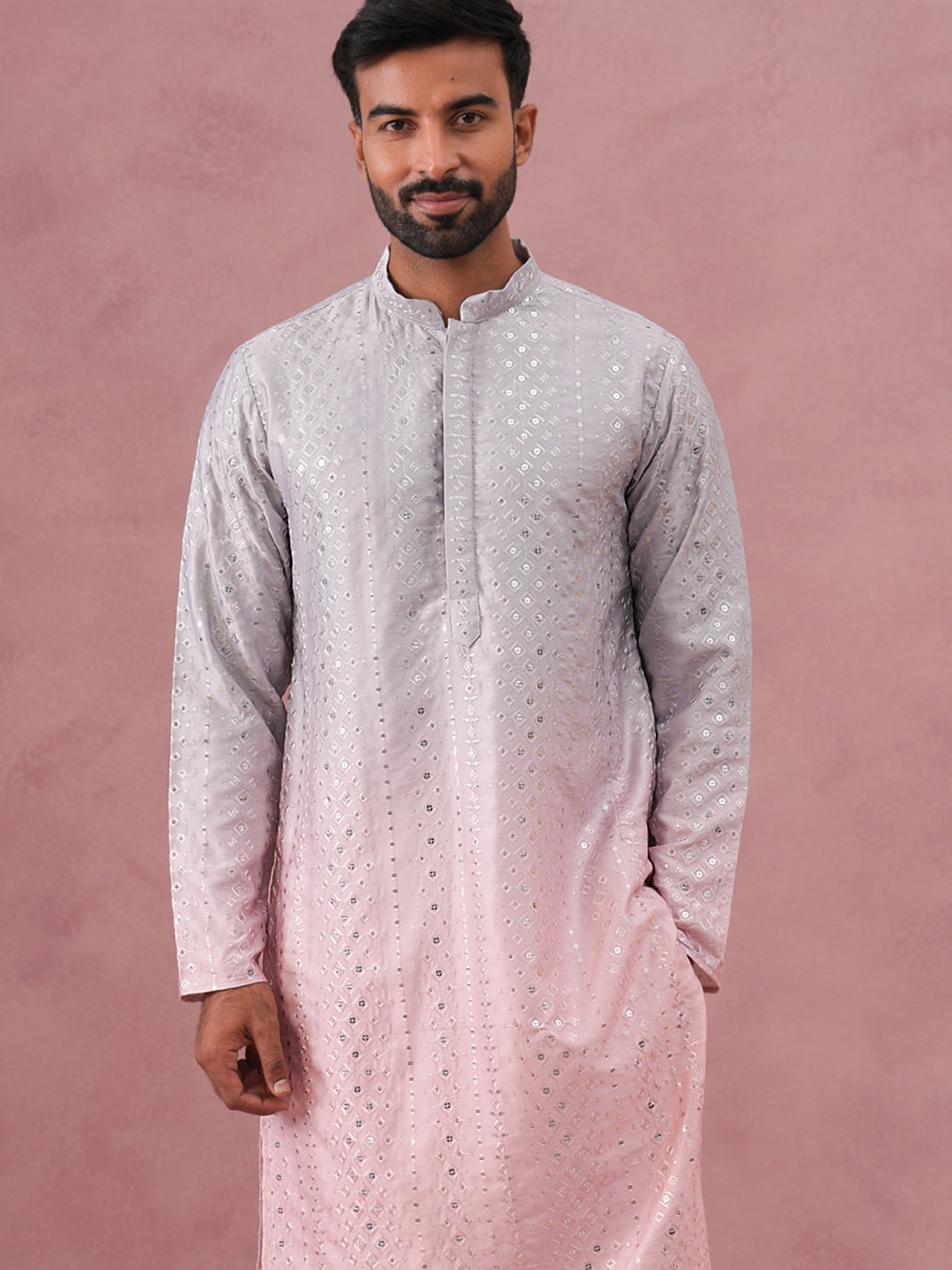 Ombre Silk Blend Kurta with Sequin Work ( 65KO 5357 Peach ) [FF] [Q-12-13]