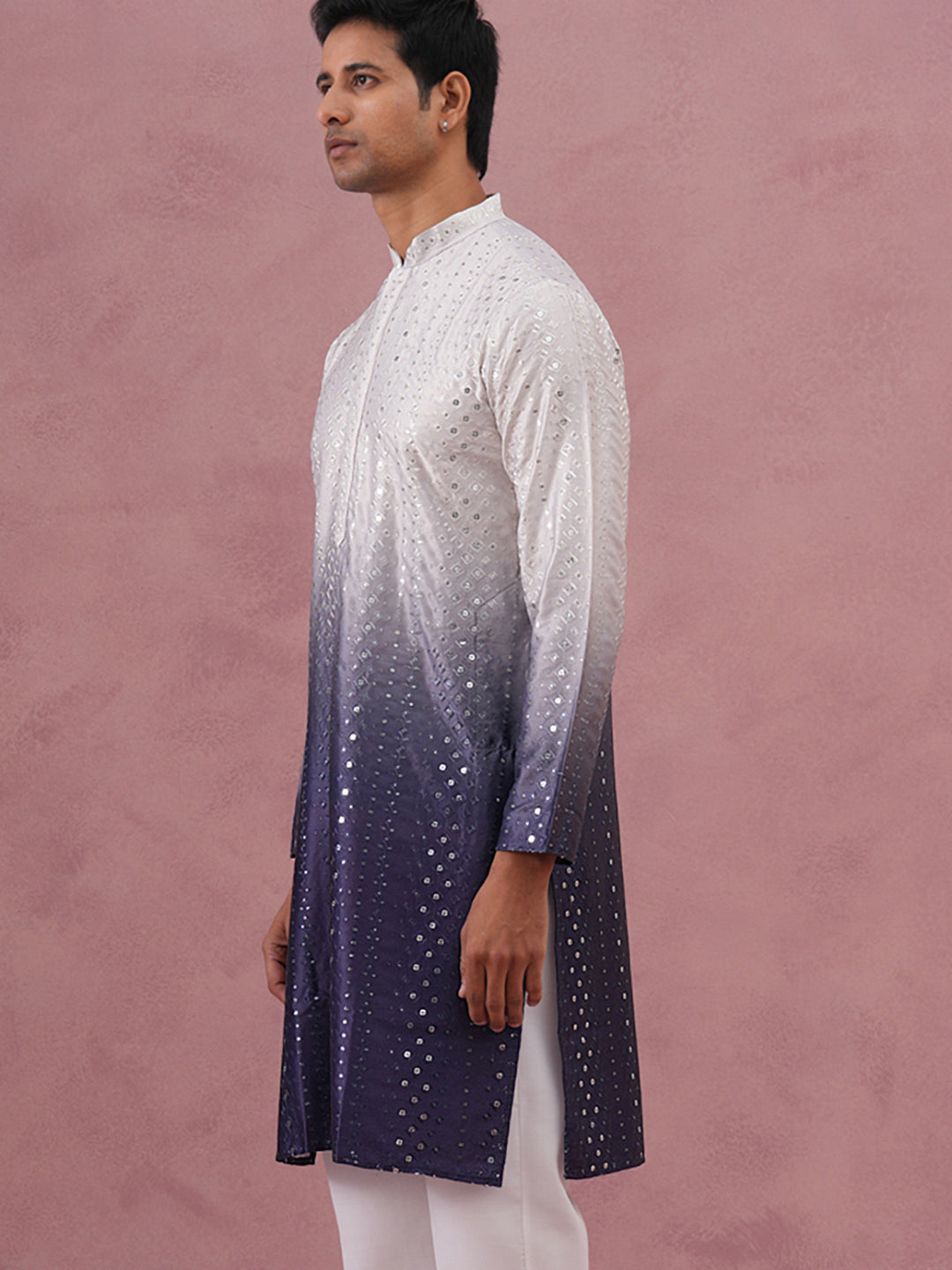 Ombre Silk Blend Kurta with Sequin Work (65KO 5357 Purple ) [FF] [Q-12-13]