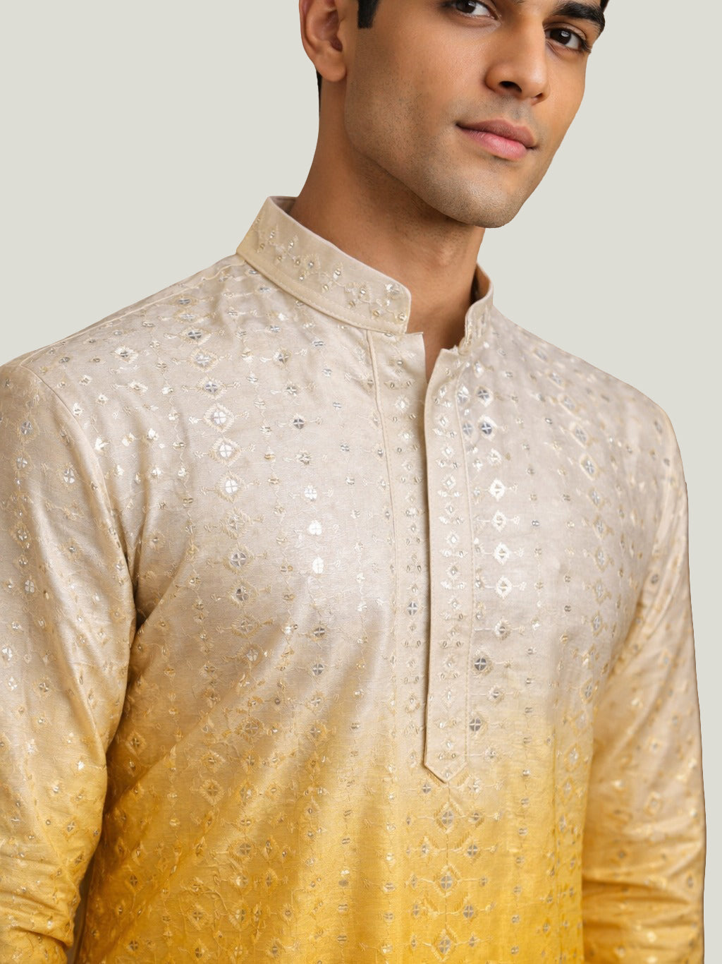 Ombre Silk Blend Kurta with Sequin Work ( 65KO 5357Yellow S ) [FF] [Q-12-13]