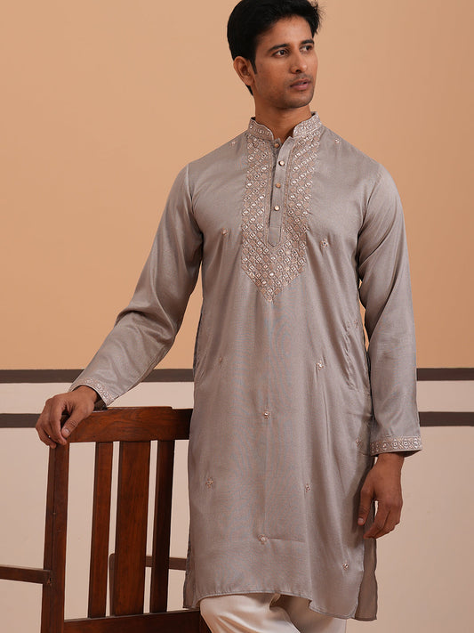 Men's Geometric Embroidered Kurta (65KO 5358 Grey ) [FF] [P-15]