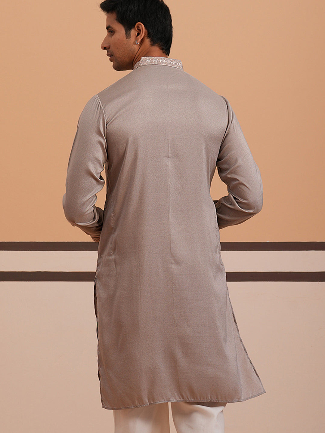 Men's Geometric Embroidered Kurta (65KO 5358 Grey ) [FF] [P-15]
