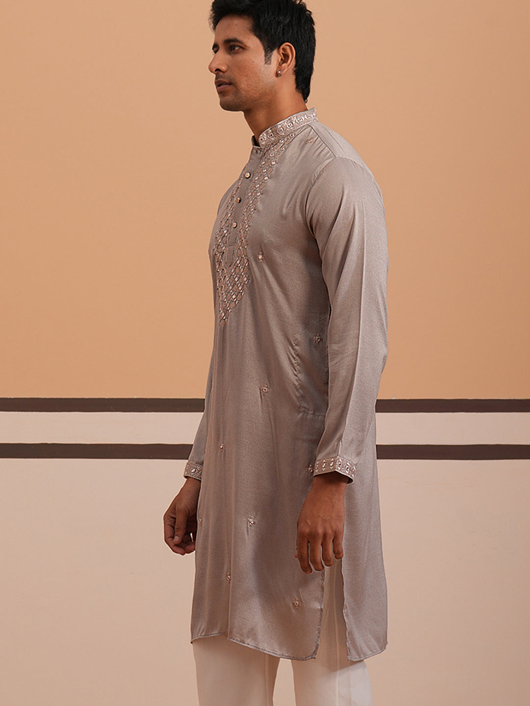 Men's Geometric Embroidered Kurta (65KO 5358 Grey ) [FF] [P-15]