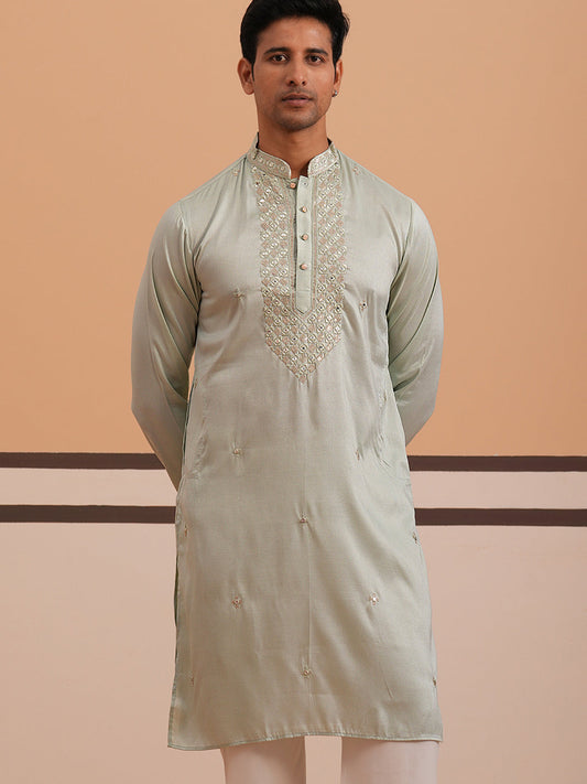 Men's Geometric Embroidered Kurta ( 65KO 5358 Pista ) [FF] [P-15]