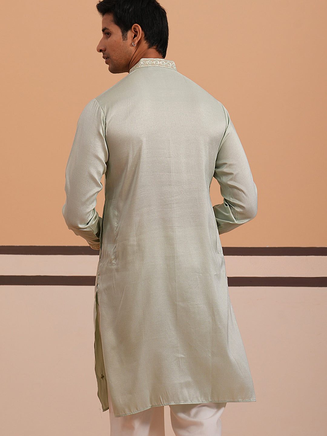 Men's Geometric Embroidered Kurta ( 65KO 5358 Pista ) [FF] [P-15]