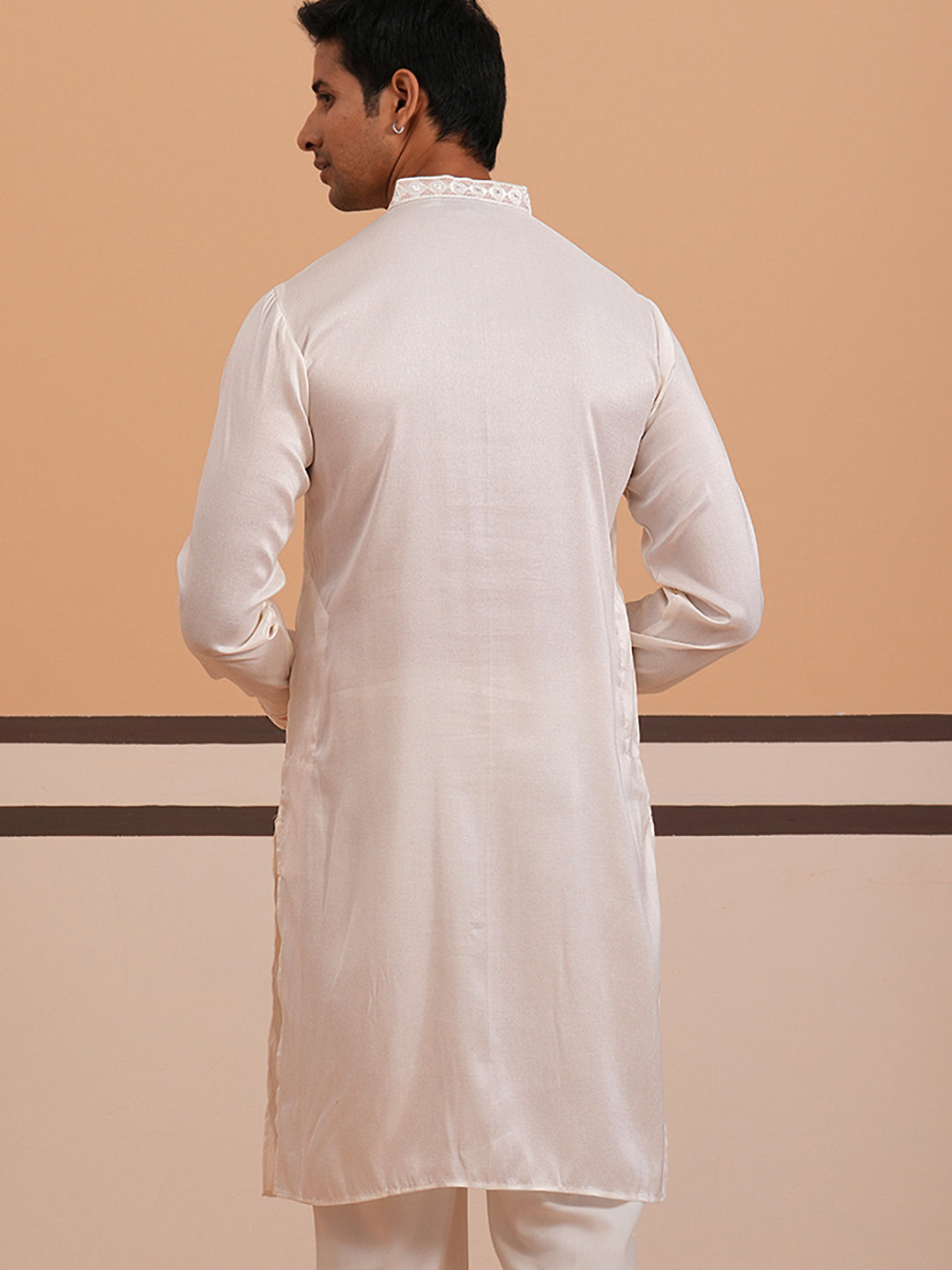 Men's Geometric Embroidered Kurta (65KO 5358 White ) [FF] [P-15]