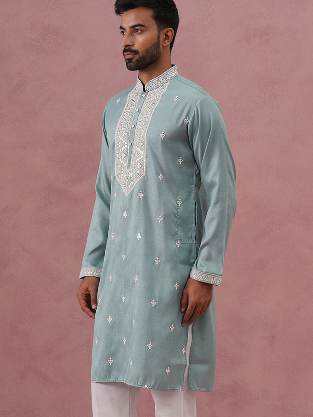Men's Festive Cotton Blend Kurta (65KO 5360 Blue ) [FF] [A-1-4]