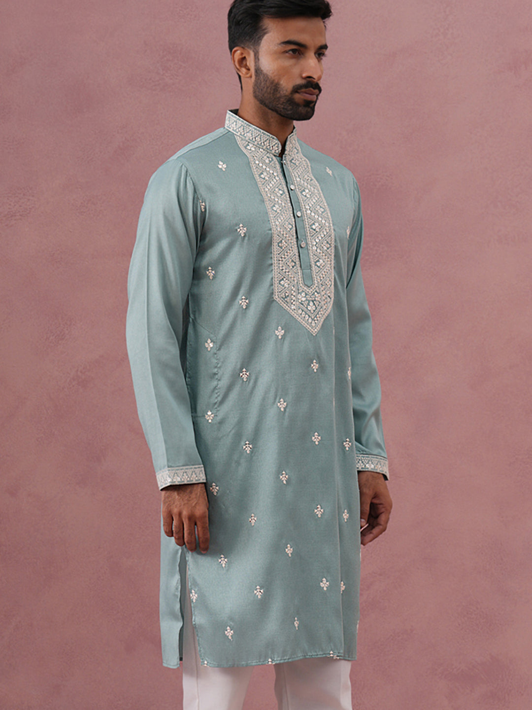 Men's Festive Cotton Blend Kurta (65KO 5360 Blue ) [FF] [A-1-4]