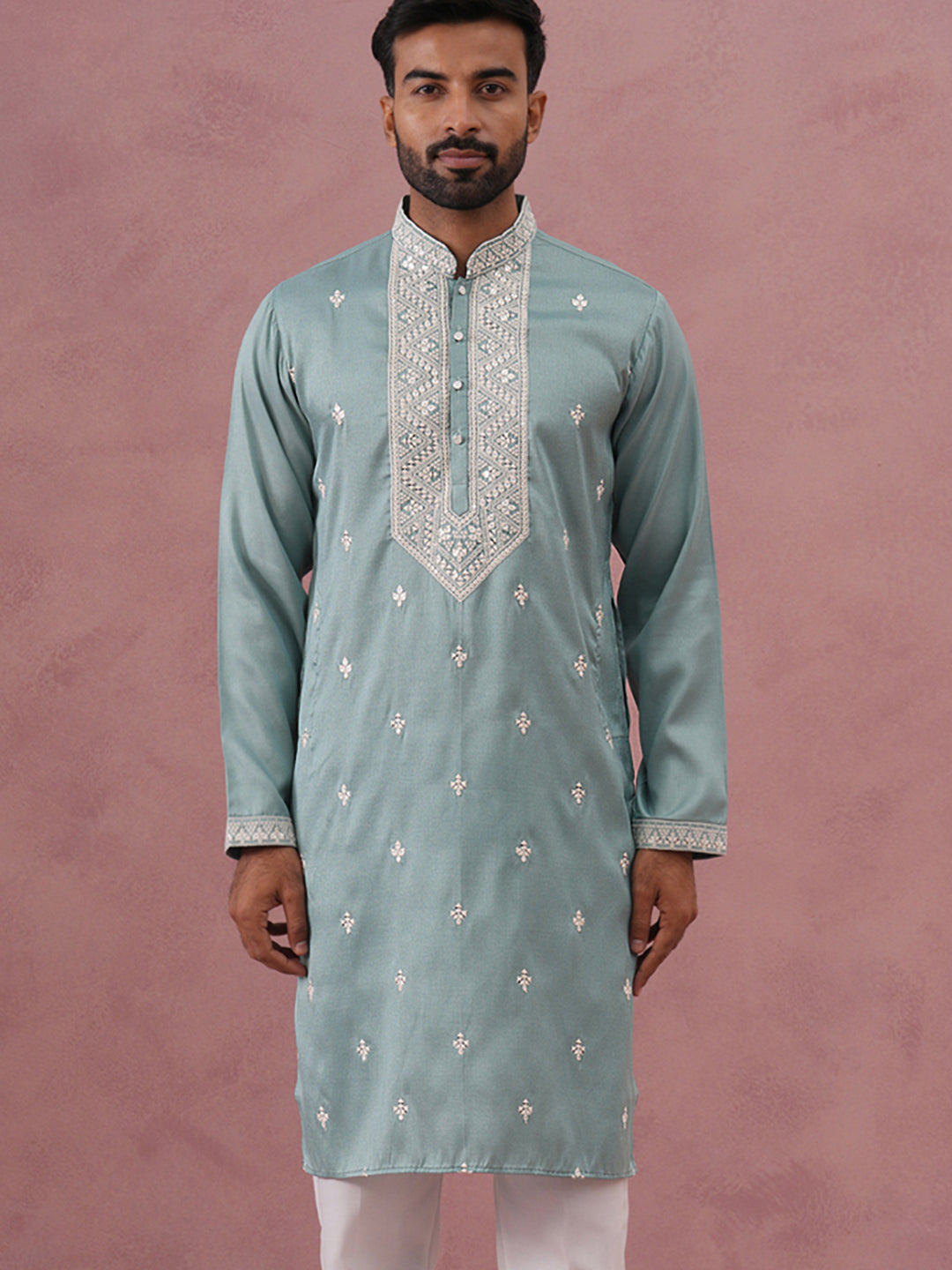 Men's Festive Cotton Blend Kurta (65KO 5360 Blue ) [FF] [A-1-4]