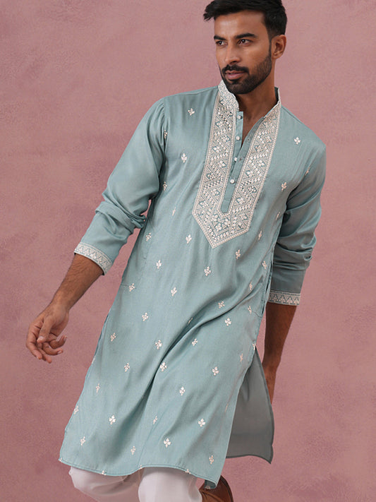 Men's Festive Cotton Blend Kurta (65KO 5360 Blue ) [FF] [A-1-4]