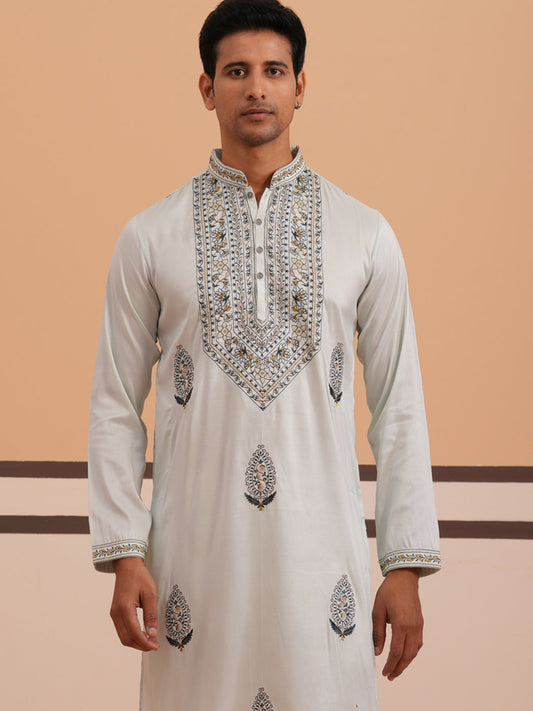 Traditional Embroidered Silk Blend Kurta (65KO 5361 Blue ) [FF] [P-5]