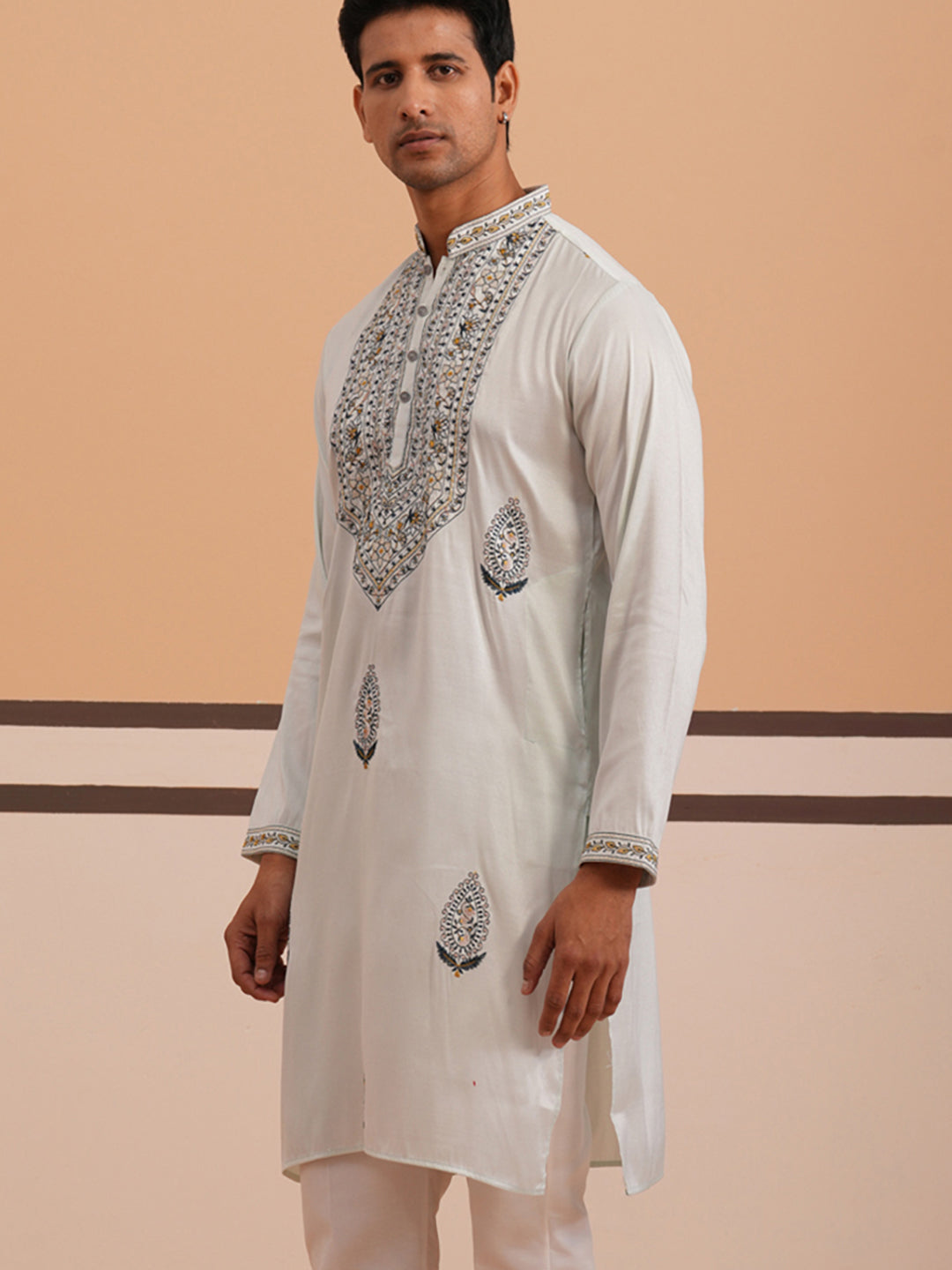 Traditional Embroidered Silk Blend Kurta (65KO 5361 Blue ) [FF] [P-5]