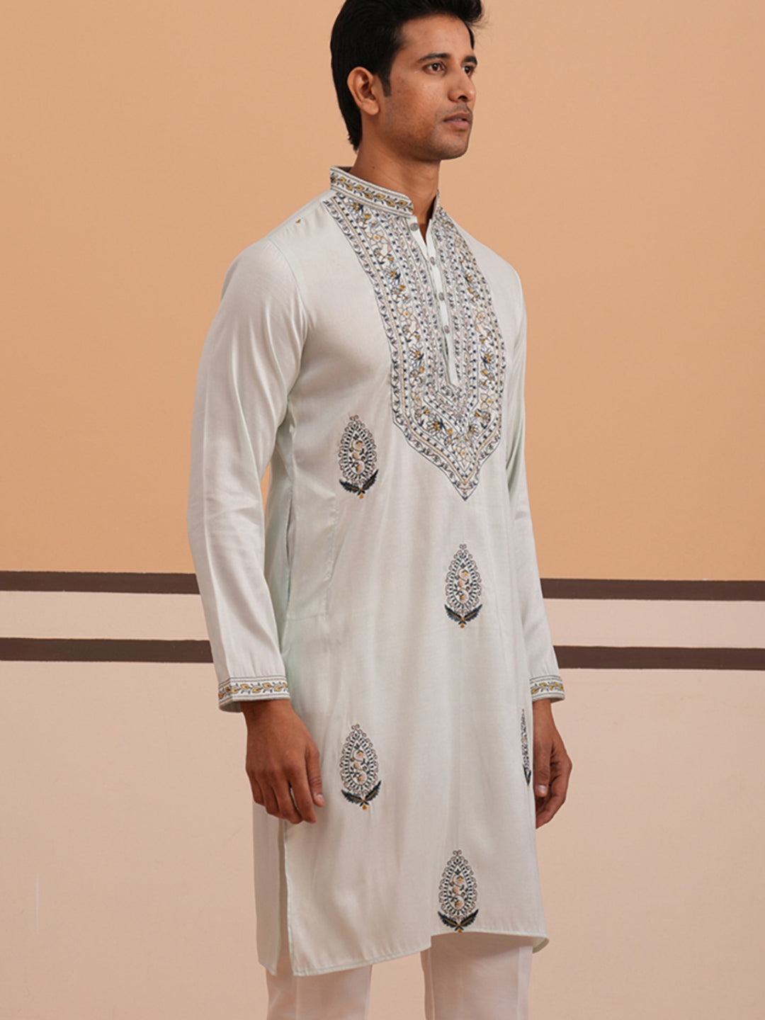 Traditional Embroidered Silk Blend Kurta (65KO 5361 Blue ) [FF] [P-5]