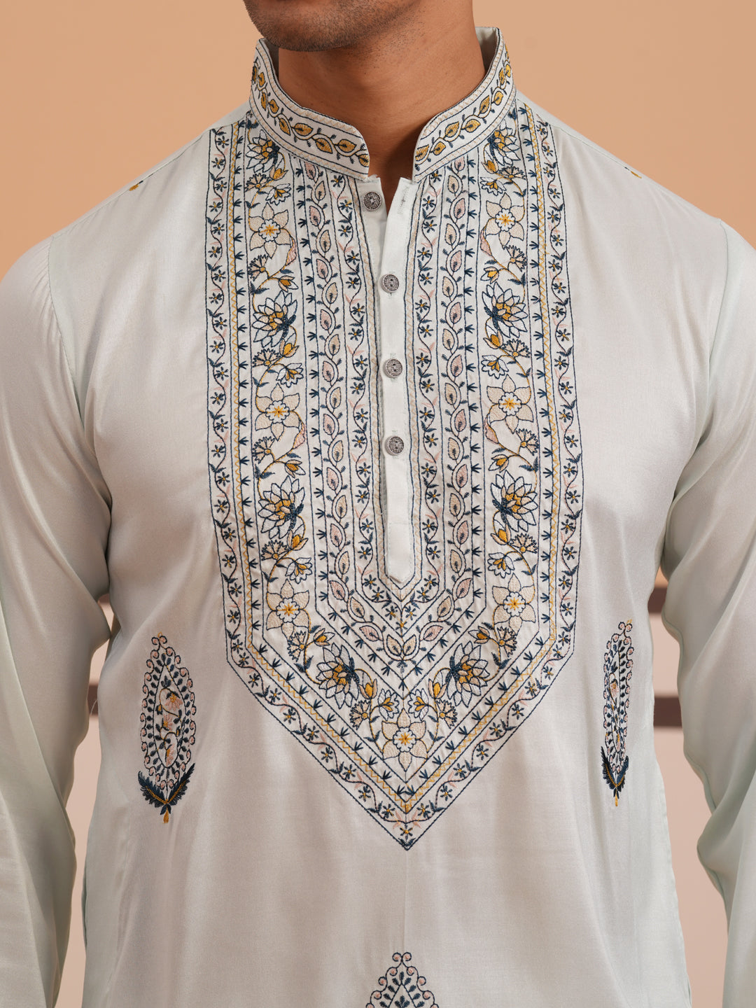 Traditional Embroidered Silk Blend Kurta (65KO 5361 Blue ) [FF] [P-5]
