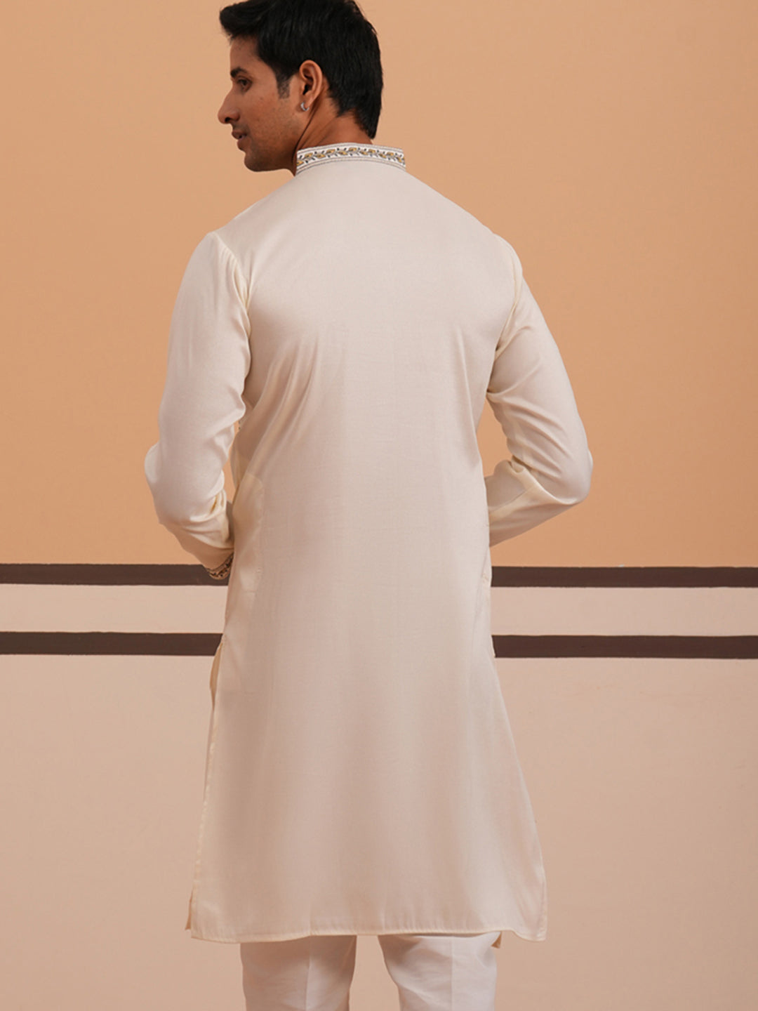 Traditional Embroidered Silk Blend Kurta (65KO 5361 White ) [FF] [P-5]