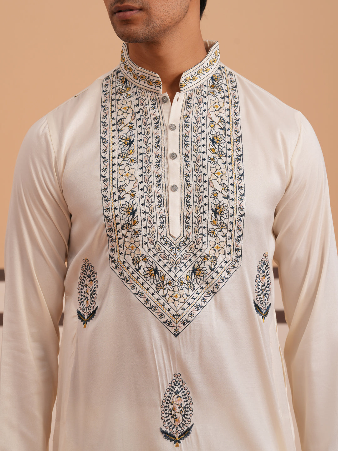 Traditional Embroidered Silk Blend Kurta (65KO 5361 White ) [FF] [P-5]