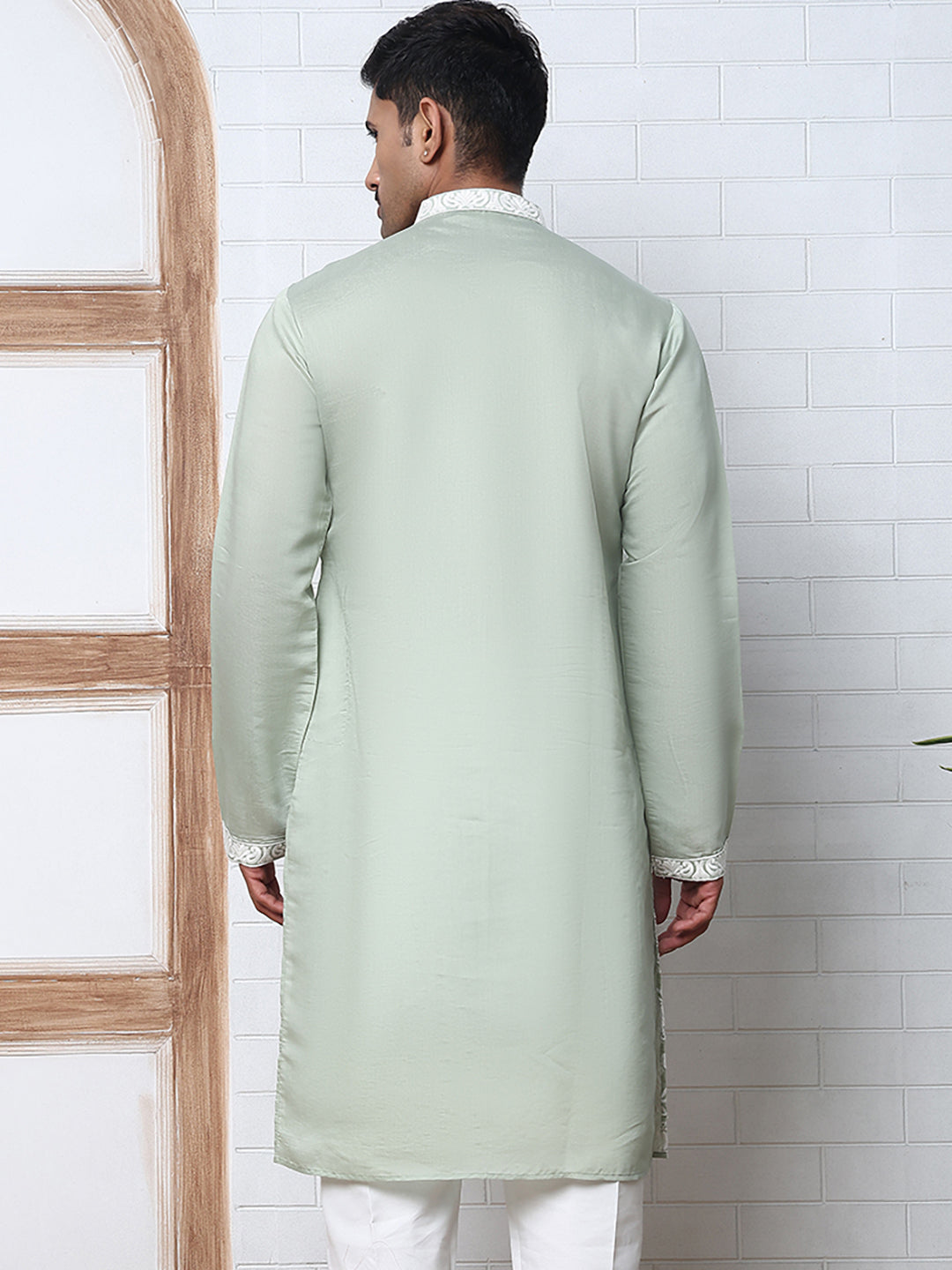 Floral Embroidered Silk Blend Kurta ( 65KO 5362 Lime ) [FF] [A-1-4]