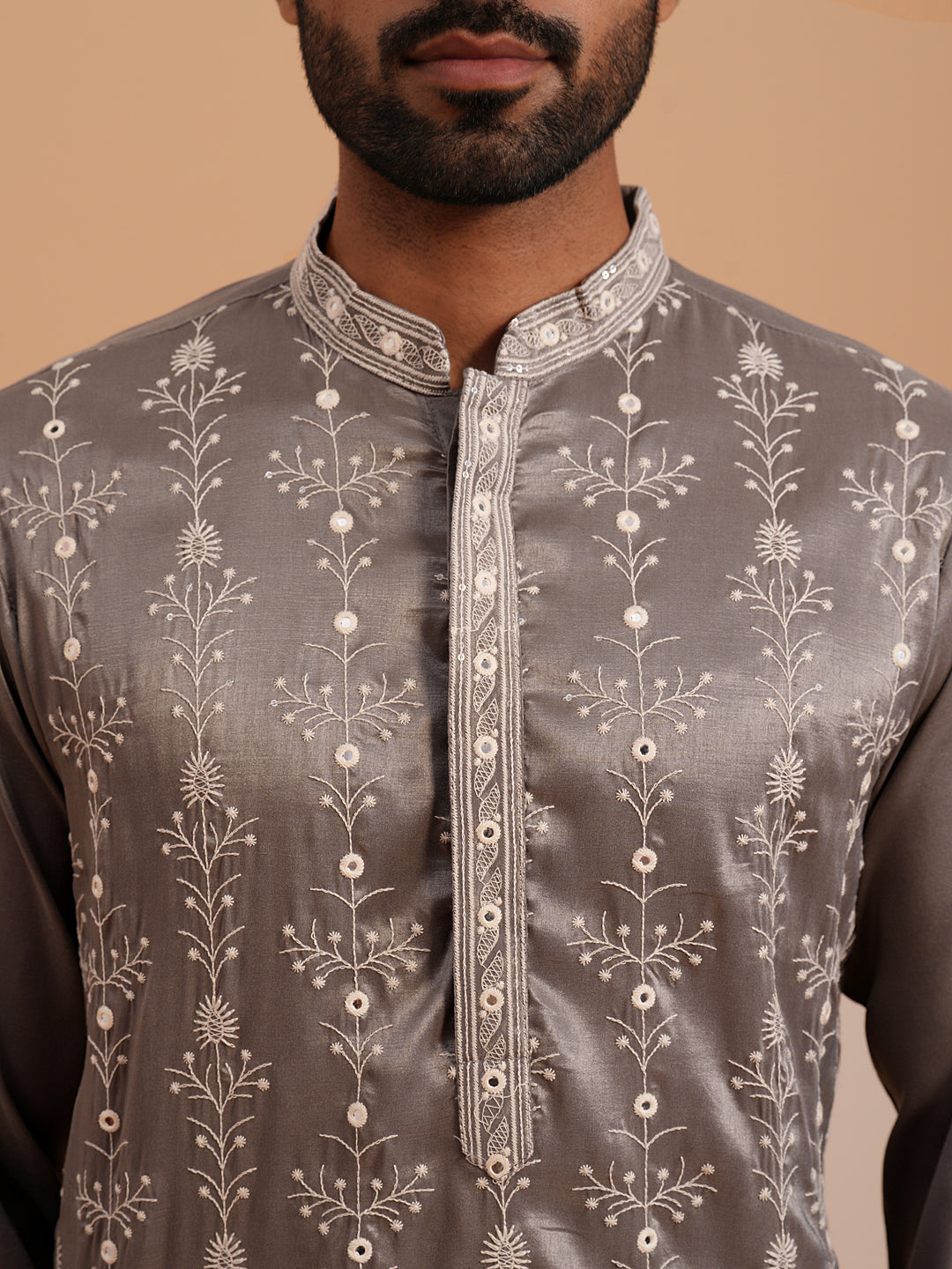 Festive Silk Blend Kurta with Sequins Work (65KO 5363 Grey ) [FF] [A-1-4]