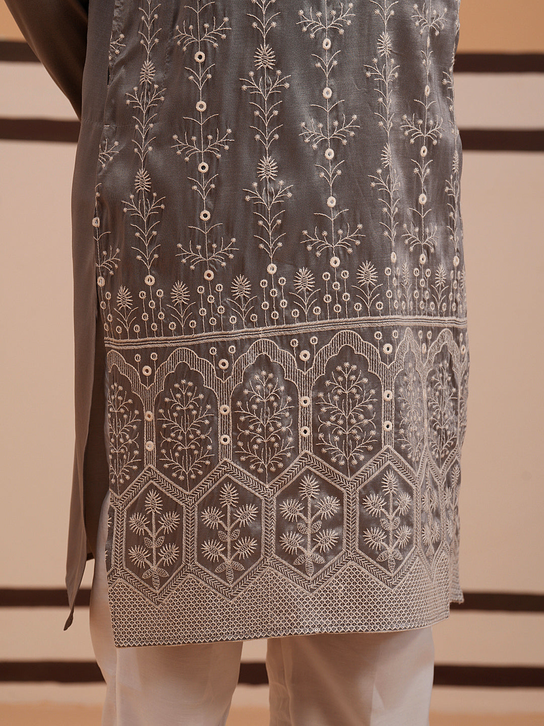Festive Silk Blend Kurta with Sequins Work (65KO 5363 Grey ) [FF] [A-1-4]