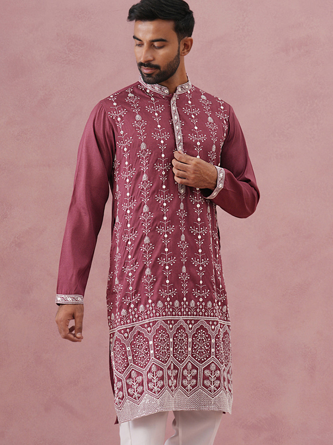 Festive Silk Blend Kurta with Sequins Work ( 65KO 5363 Maroon ) [FF] [A-1-4]