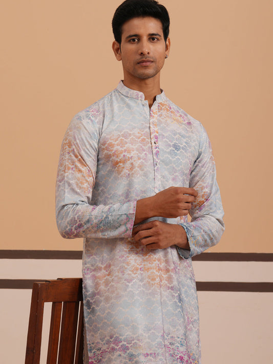 Abstract Printed & Embroidered Kurta (65KO 5364 Blue ) [FF] [Q-8]