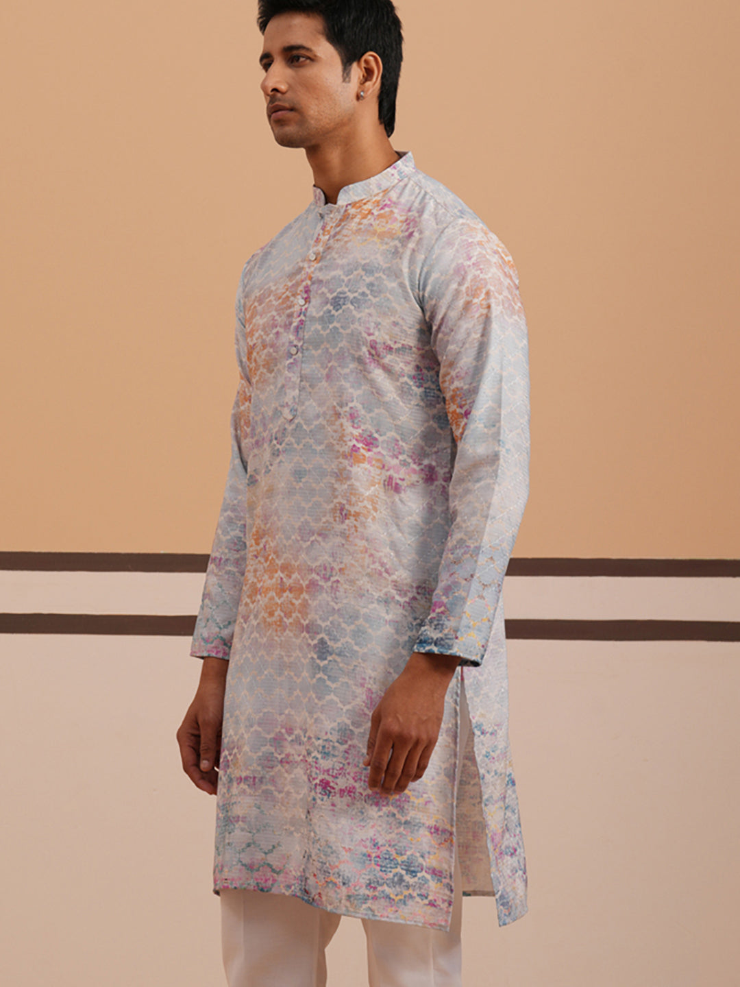 Abstract Printed & Embroidered Kurta (65KO 5364 Blue ) [FF] [Q-8]