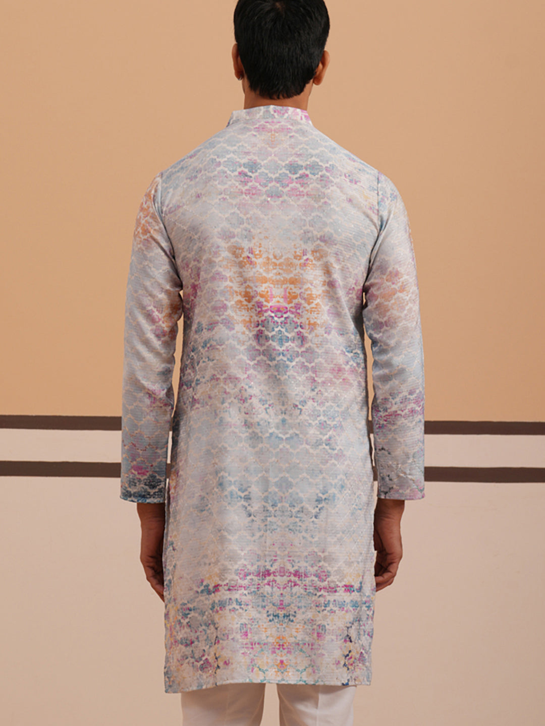 Abstract Printed & Embroidered Kurta (65KO 5364 Blue ) [FF] [Q-8]