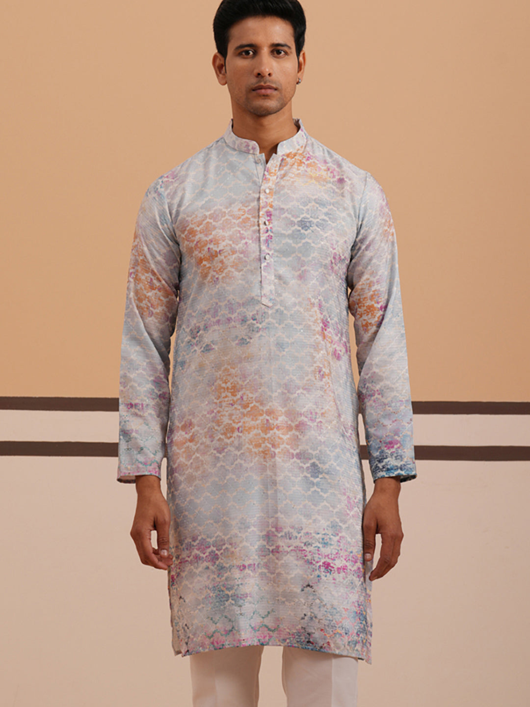 Abstract Printed & Embroidered Kurta (65KO 5364 Blue ) [FF] [Q-8]