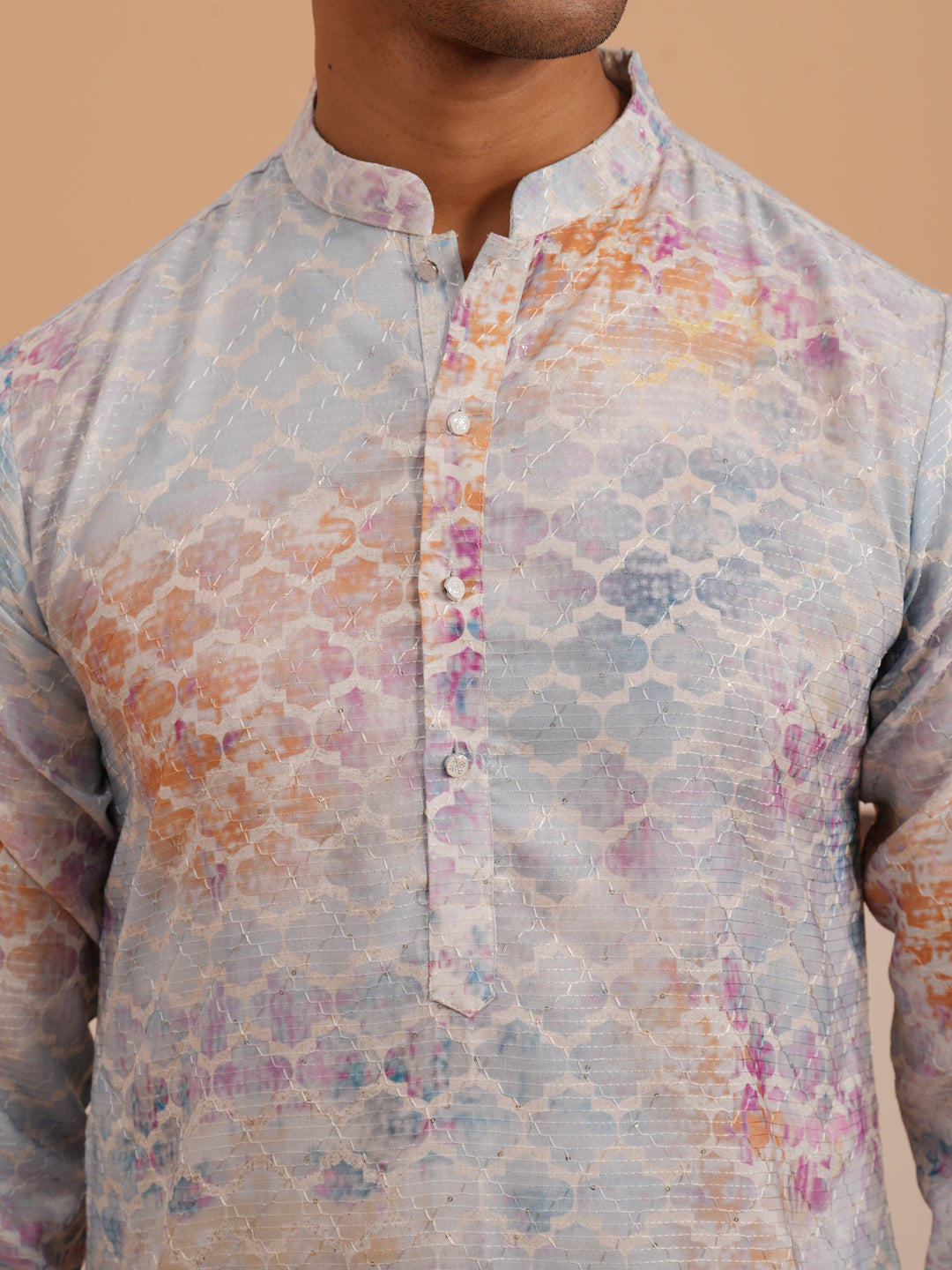 Abstract Printed & Embroidered Kurta (65KO 5364 Blue ) [FF] [Q-8]